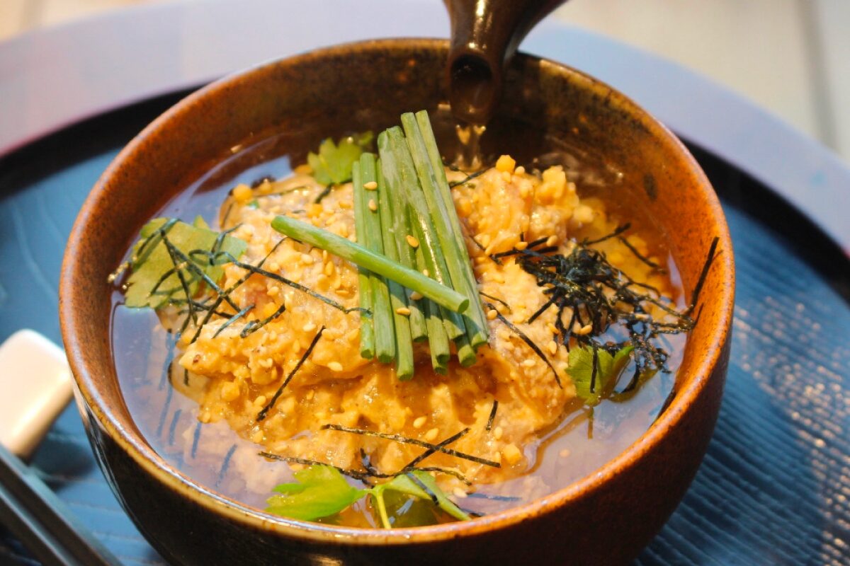 Sea bream with sesame sauce and rice